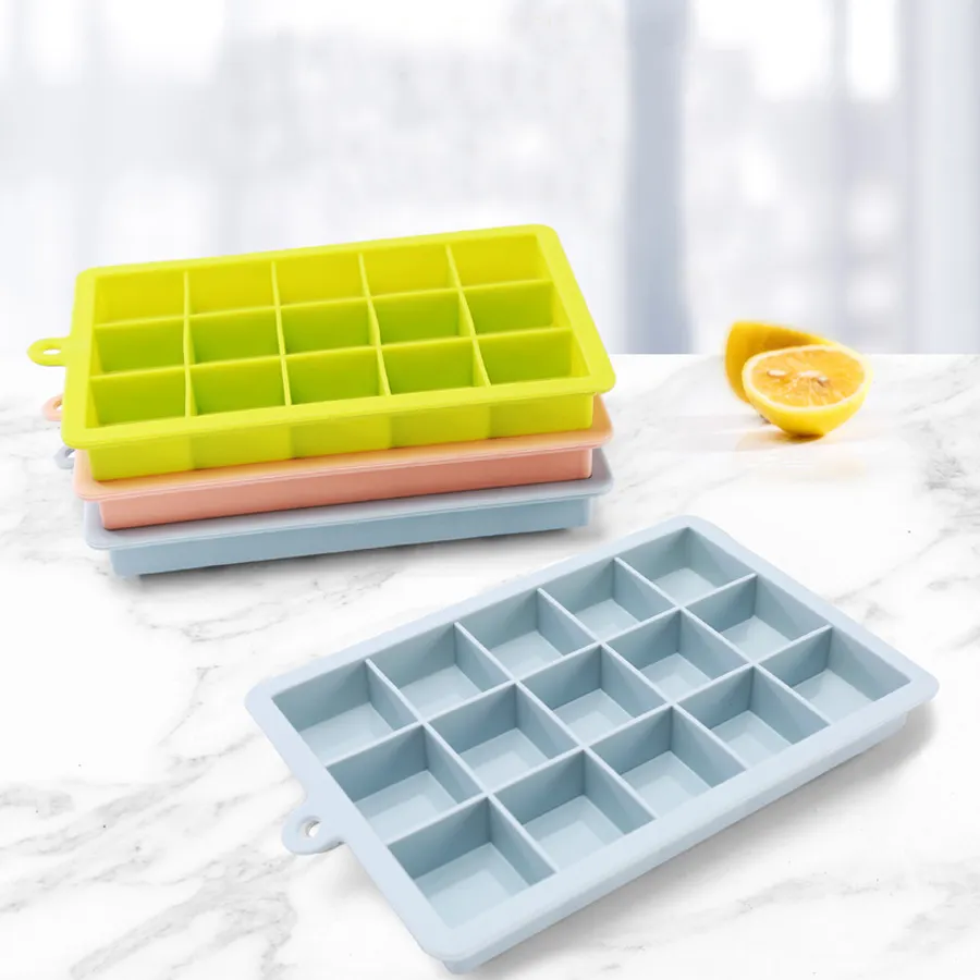 Mold Silicone Tray Custom Logo Easy-release Pink 15 Square Ice Grid Large Mold Silicone Ice Cube Trays Set For Ice Jelly