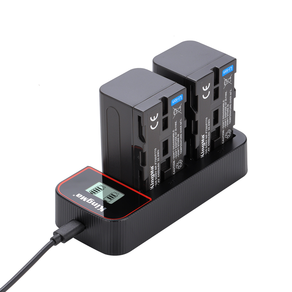Kingma Full decoded 4400mAh 7.4V NP-F750 Battery ( 2 pack ) And Dual Type-c Charger For Sony F550 F750 F970 and LED Video light