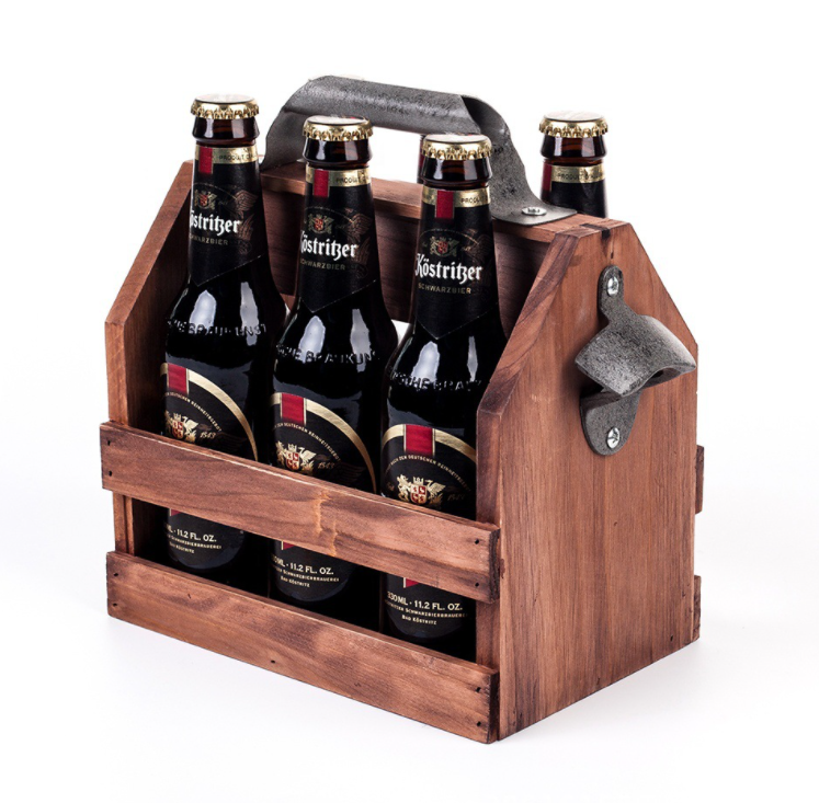 Wholesale 6 Pack Vintage Wood Soda Glass Drink Rustic Beer Caddy Carrier with Bottle Opener