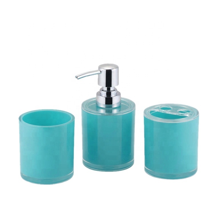 Free Sample Cheap Bathroom Accessories Prices Plastic Blue Toothbrush Holder Yellow Soap Bottle For Hotel Manual Pump Dispenser