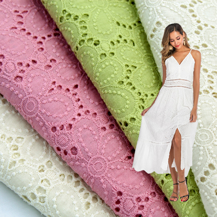 Factory sale Colorful Clothes Accessories Embroidered Cotton Lace Fabric Hollow Out Cotton Embroidered Lace Fabric