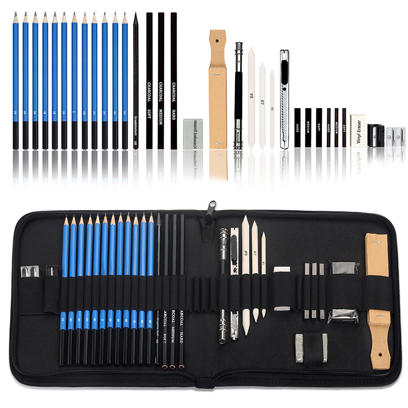 Amazon 32 pcs pieces professional art set drawing and sketch pencil set