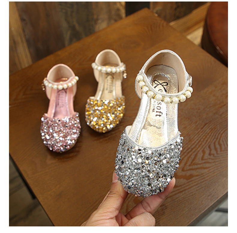 2020 new girls rhinestone princess shoes sequins kids crystal shoes big children soft sole sandals
