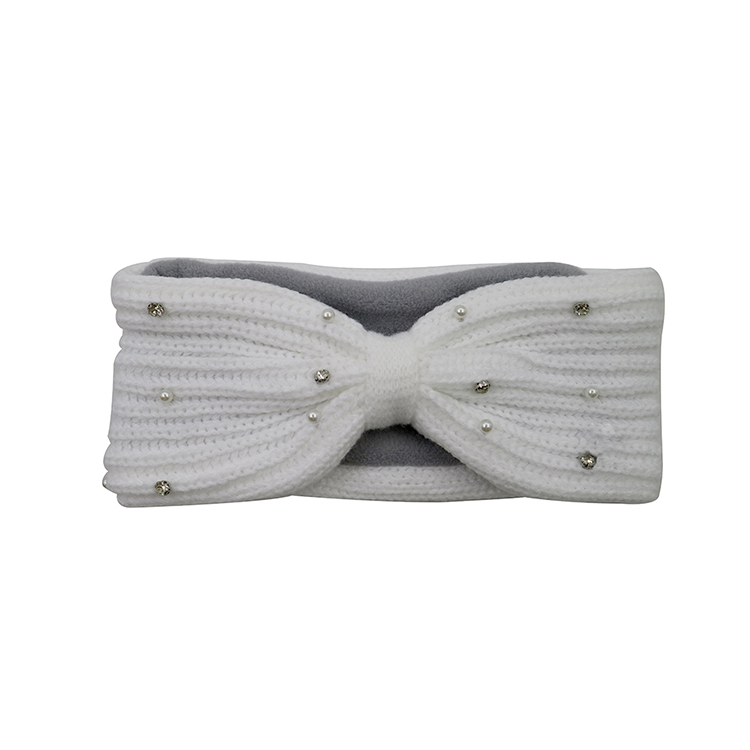 hot selling knitted bow head elastic band with pearls and crystal