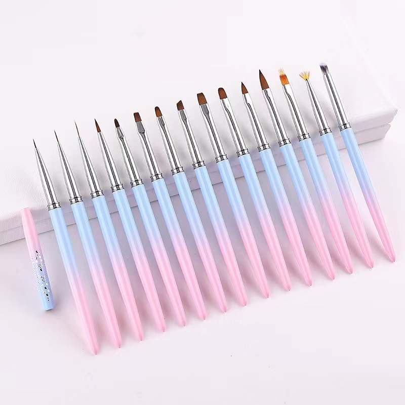 Nail Pen Nylon Gold Metal Handle Silicone Art Dotting Nail Brush Set Painting UV Gel Liner Nail Brush