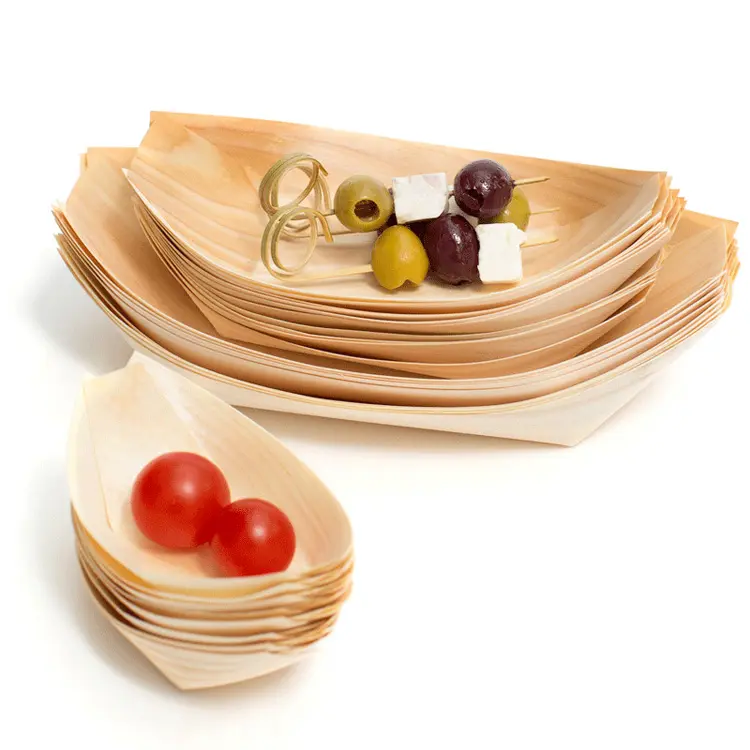Boat Shape Biodegradable Restaurant Eco Dinner Disposable Wooden Plates