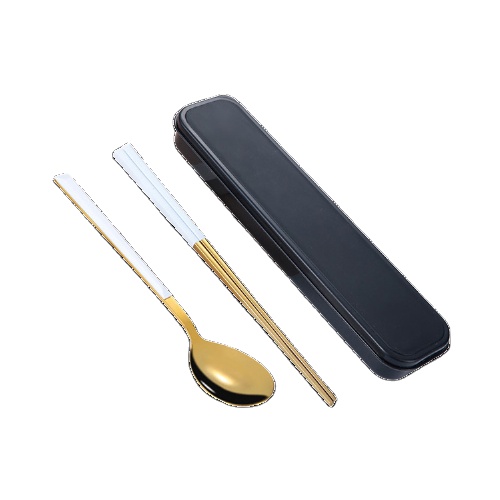 Portable Flatware Reusable Stainless Steel Spoon And Chopsticks Plastic Handle Cutlery Set With Case