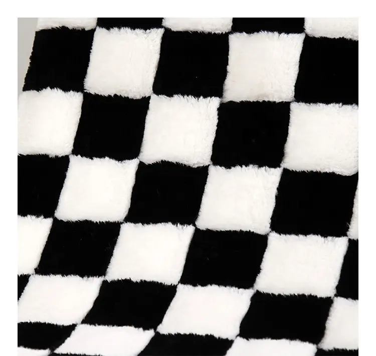 Luxury White Black Grid Jacquard Artificial Rabbit Fur Fabric Manufacturer