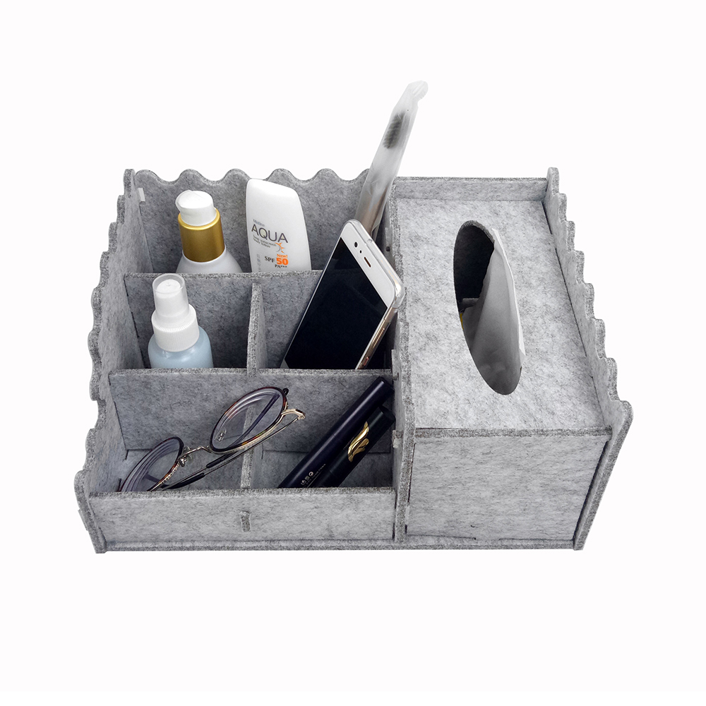 Upin custom gray diy Laser Cutting Rectangular Fancy Felt Tissue Box holder with 5 pocket
