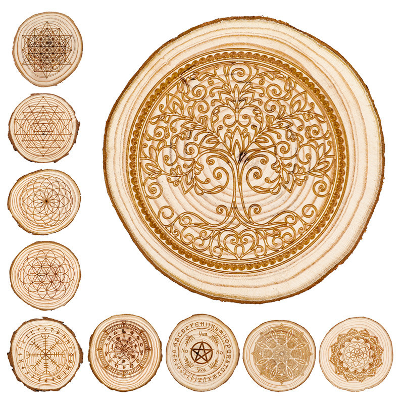 Wholesale Natural wooden slice with runes chakra sliced wood coffee table wooden slice