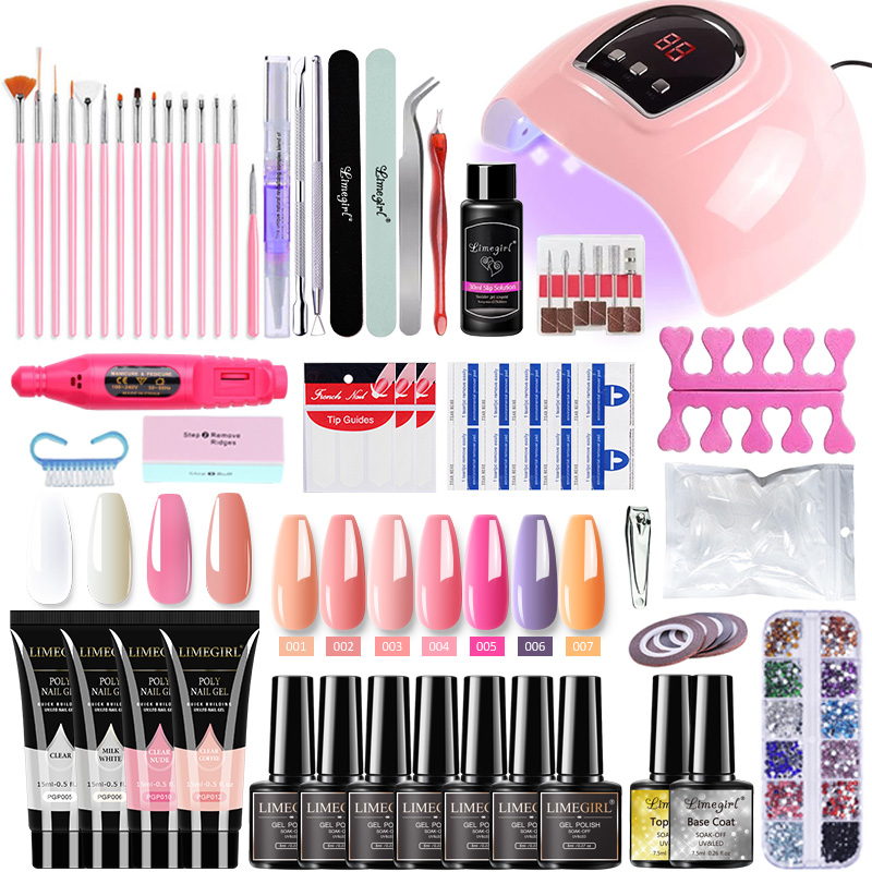 Complete Nail Kit Nail Lamp Manicure Set Kit Poly UV Gel Kit Polish Set Soak-off Nail Art Tools Sets