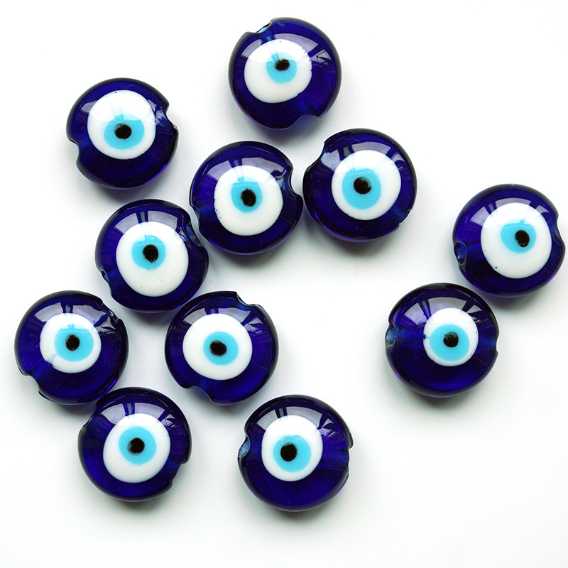 15mm 20mm Double-sided Glass Flat Round Loose Bead Eyes Flat Bead Turkish Blue Eye Accessories