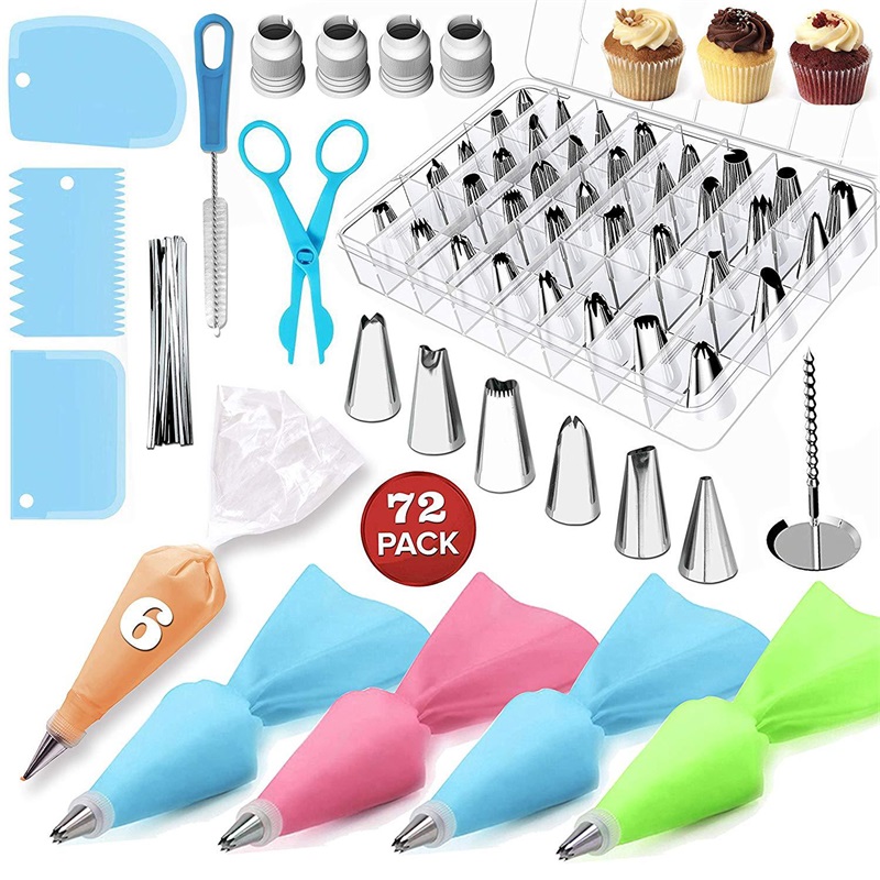 72-piece Cake Decorating Icing Piping Russian Nozzles Set Pastry Reusable Bags Piping Nozzles Coupler