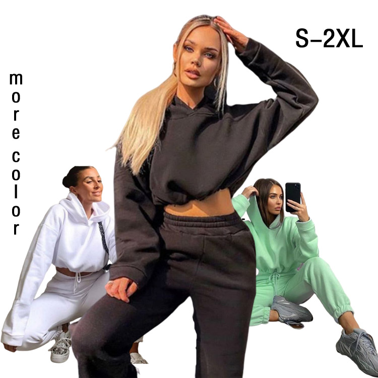 2021 custom sweatsuits with logo solid colors polyester jogging suits 2 piece set women clothing two piece winter sets for women
