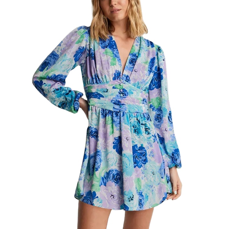 2021 Floral Print Square Collar Dresses New Summer Ruffle Puff Sleeve Slim Split Midi Woman Chiffon Dress