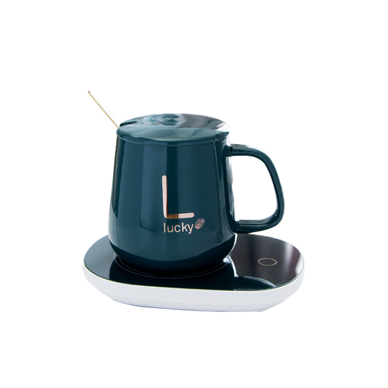 2021 lucky electric heating transfer coffee mug customizable ceramic heat preservation cup warmer for desk