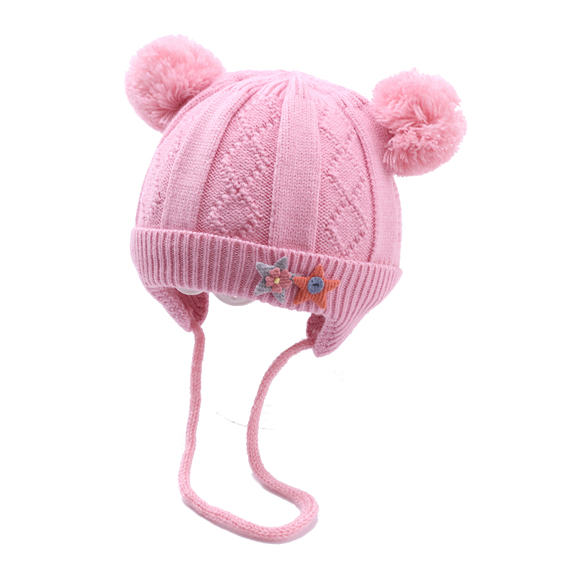 New autumn and winter baby ear protection warm hat large pompon knitted warm fashion baby knitted hat