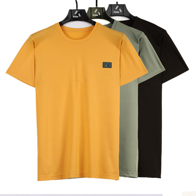Желтая 60D Tencel, дышащая Мужская хлопковая футболка для отдыха, круглый вырез, повседневные мужские футболки