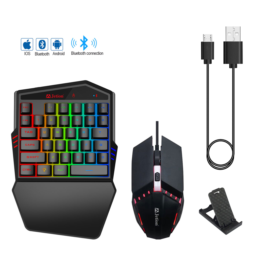 С помощью одной руки игровой клавиатуры и мыши цветная (RGB) светодиодная подсветка мини проводной селфи палка 35 ключей клавиатура и мышь комбо набор для мобильного смартфона