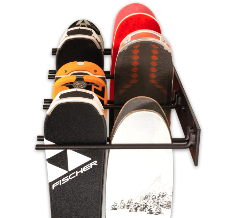 Overhead Storage Mount Double Sided Ski Snowboard Ceiling Rack Holder Adjustable Ski and Snowboard Holds 8 Pairs Skis Wall Rack