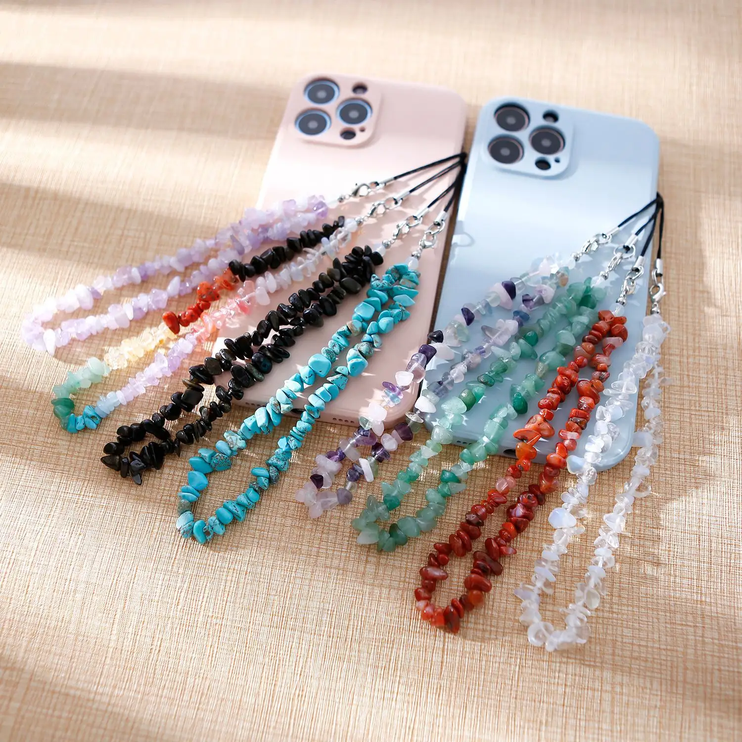 Mobile Phone Gemstone Lanyard Handmade Gemstone Crystal Bead Phone Chains Natural Stone DIY Phone Lanyard
