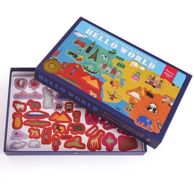 MIDEER Magnetic puzzle-Hello World gift for children geography and famous landscape knowledge educational toy MD1018