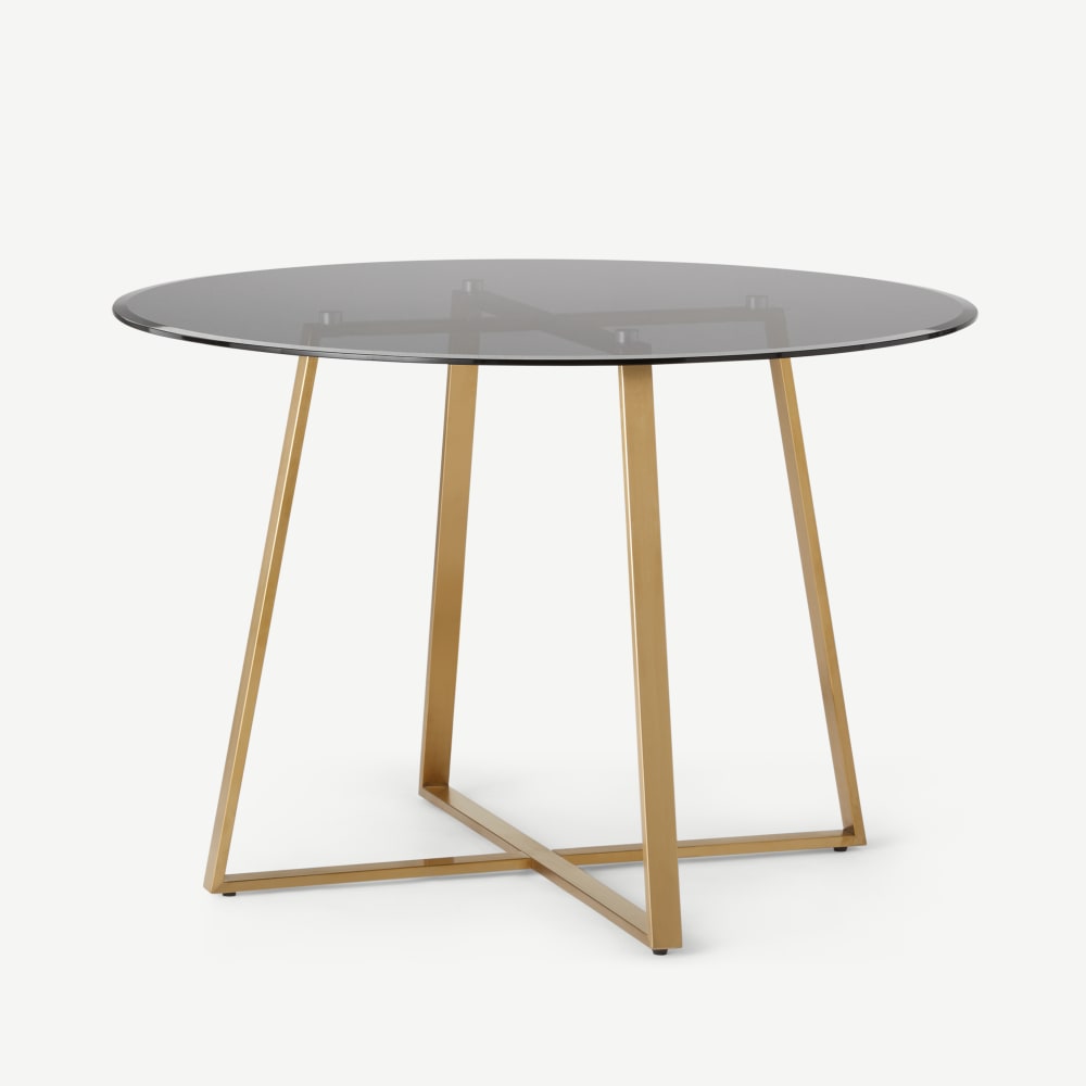 Modern Design 4 Seat Dining Table Round Large Smoked Glass Top with Brushed Brass Metal Leg Dining Room Furniture Home Furniture