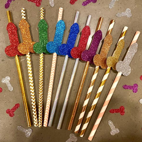 Custom Printed Glitter Drinking Biodegradable Paper Straw Drink Bachelorette Party Favours Penis Straws 10Pcs