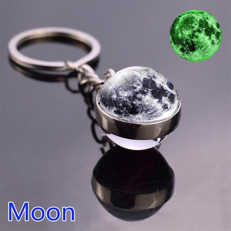 Glow In The Dark Solar Planet Keyring Galaxy Nebula Luminous Keychain Moon Earth Sun Double Side Glass Ball Key Chain