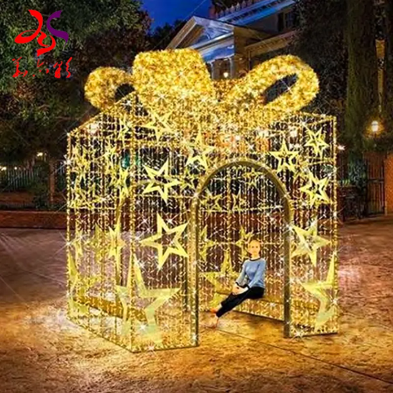 Huayicai 2021 Newest Outdoor Giant LED Christmas decoration Large 3D Gift Box Motif Lights