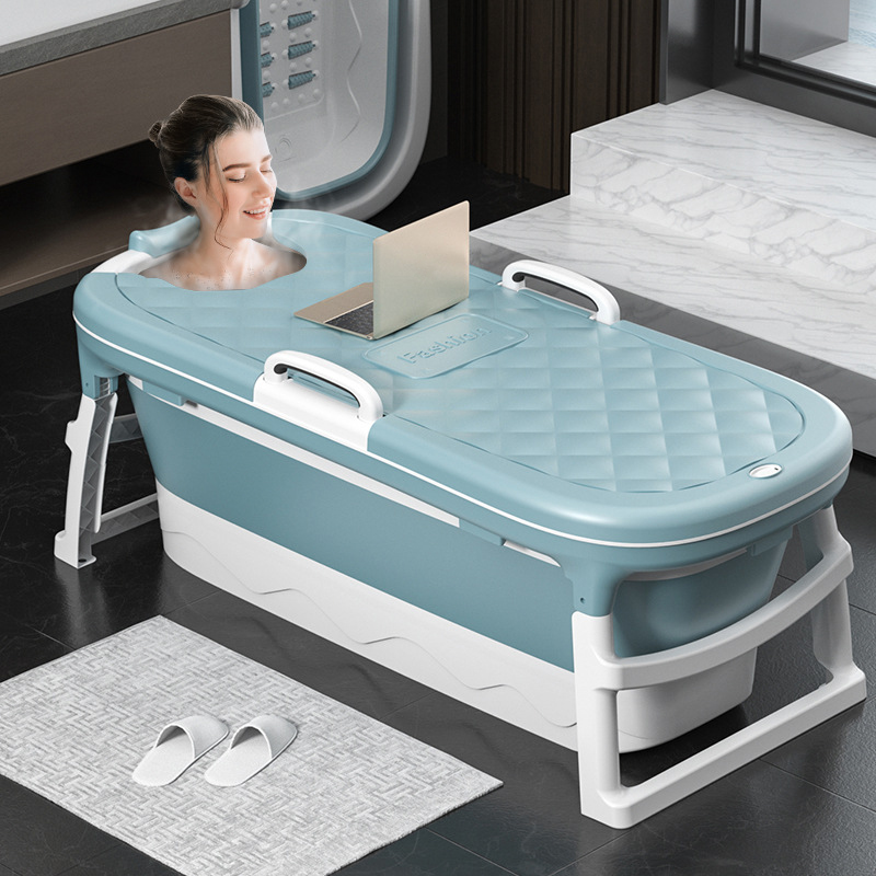 1.4m/55 in Large Bathtub Adult Bath Tub Barrel Sweat Steaming Bathtub Plastic Folding Thicken Bathtub Home Sauna
