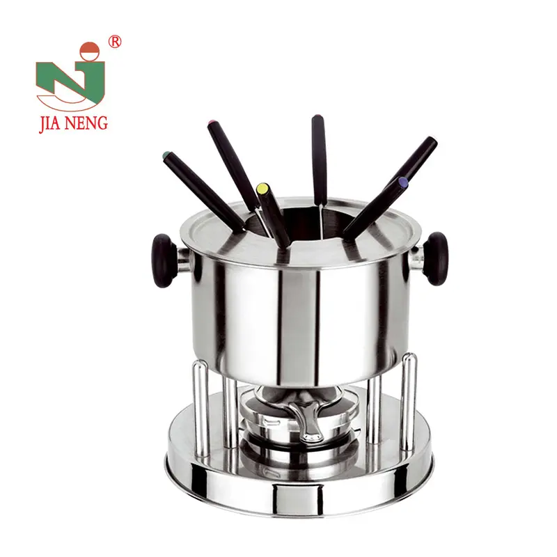 Fine Quality Wholesale Fondue Pot and 6 Fondue Forks Included for Cheese or Chocolate Melting Stainless Steel Fondue Set
