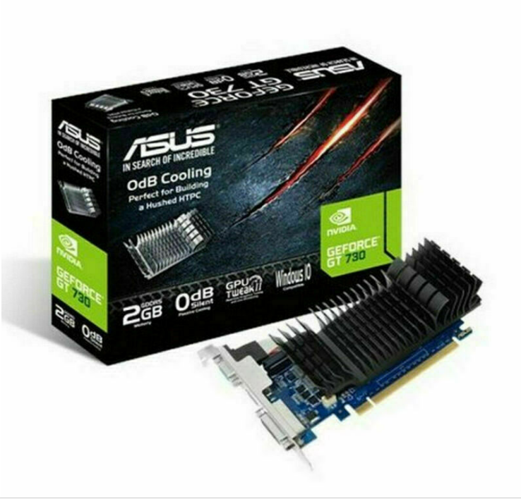 Видеокарта Asus GeForce GT 730 2 ГБ GDDR5, Nvidia HDMI 0dB, охлаждение, низкий профиль