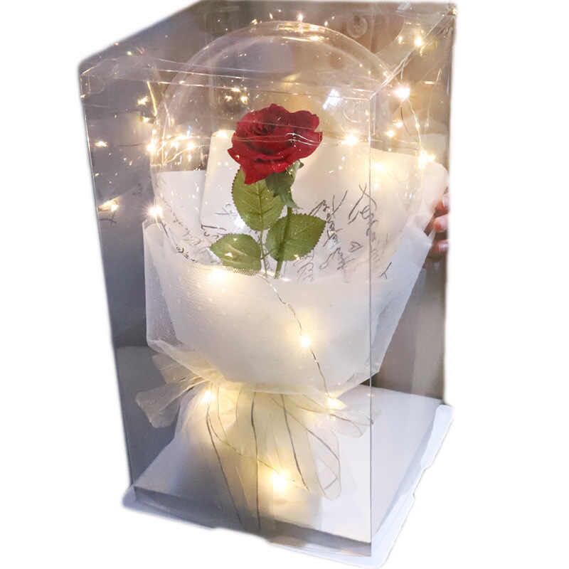 hintcan wholesale Valentine's Day surprise gift DIY wrapping paper red rose bobo balloons with led light bouquet kit for women