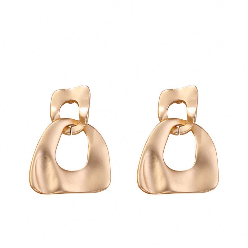 Personalized Fashionable Matte Golden Earring Irregular Triangle Earring Hollow Silver Needle