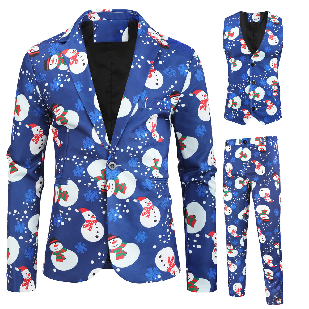 Wholesale Printed Men's 3 Piece Suits Christmas Suits Set Pants Vest Blazer Set for Men Casual Blazer suit For Men