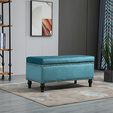 Amazon Hot Sale Village Style Upholstery Velvet Fabric Bench Storage Ottoman Living Room Bed Room Furniture