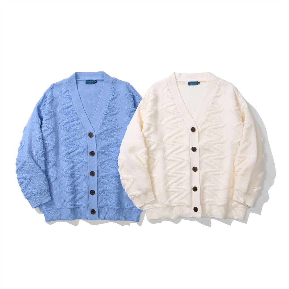 Pure color simple towel embroidered sweater jacket men ins street fashion brand loose V-neck single-breasted cardigan sweater
