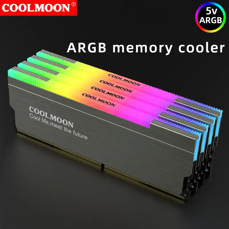 COOLMOON RAM Cooler 5V ARGB Glowing Memor shell Cooling Vest Colorful Light Changes Aluminum Radiator Desktop RAM Heatsink