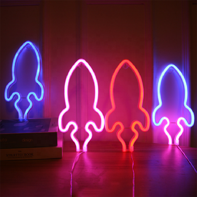Popular 12V Custom Neon Sign Creative Decoration USB& Battery Box Led Rocket Night Light Hanging Neon Light
