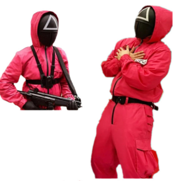 Squid game villain Red jumpsuit cosplay mask Squid game gopro straps Halloween party Round Six belt