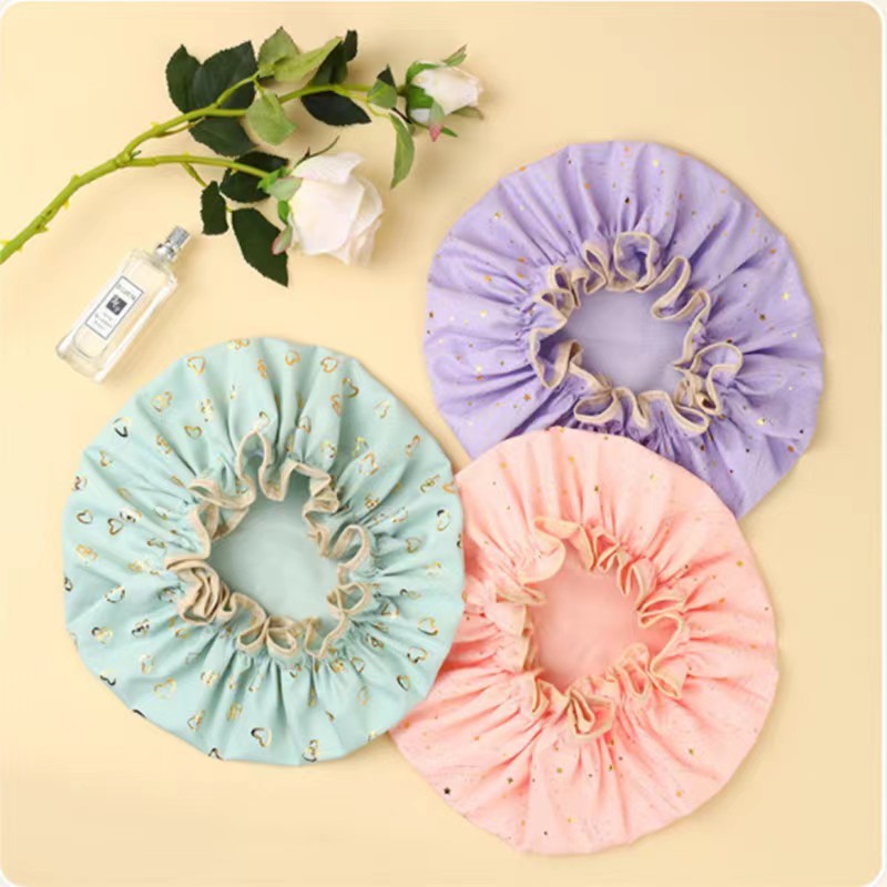 Waterproof PE VA Printing Pattern Reusable Clear Shower Bath Cap For Women Spa Salon Shower Cap