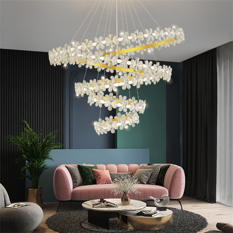 Modern minimalist creative personality golden round chandelier luxury living room crystal chandelier
