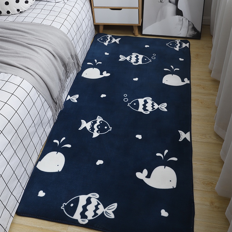 Household modern plush floor rugs coral fleece printed carpet bed side rug