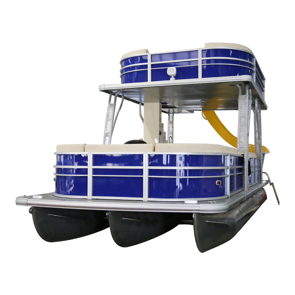 2021 Kindle 19FT Entertainmen Luxury Double Decker party barge aluminum pontoon boats With Awning And Motor for sale