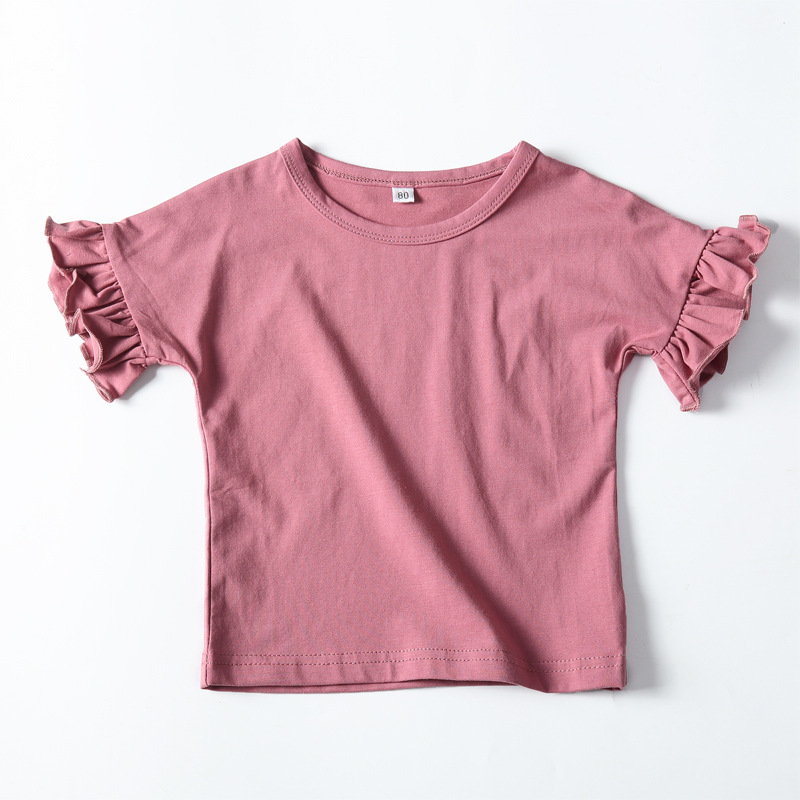 2020 New Style Girls' Doll Top Cool Round Neck Ruffle flying Short Sleeve T-shirt In Summer