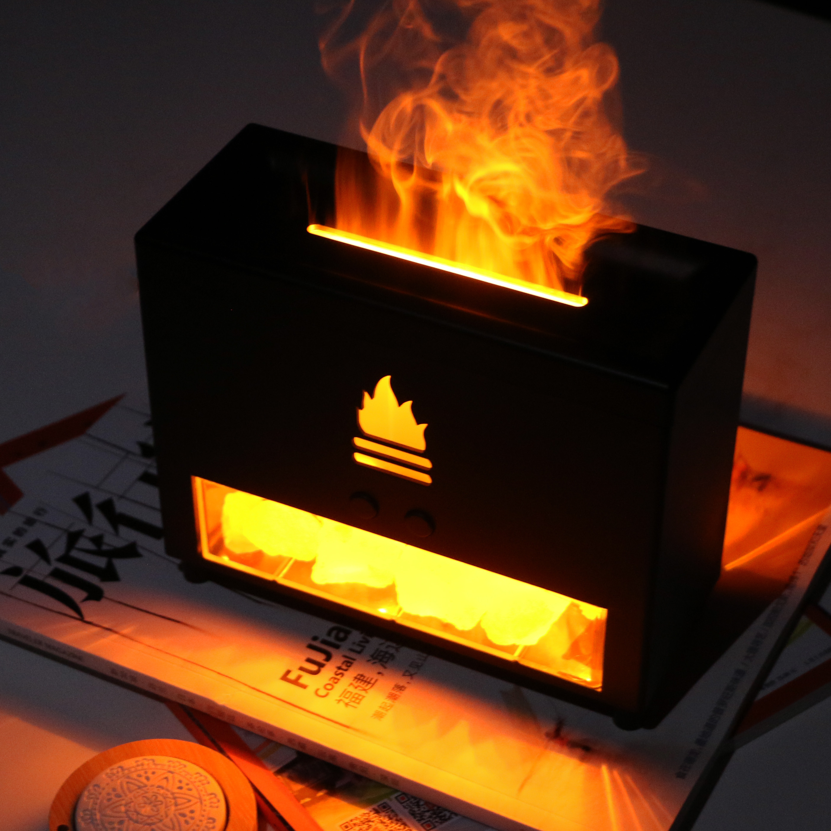 HeyyoungTech-USB Ultrasonic Fire Flame Humidifier, Colorful Flame Aroma Diffuser, Flame Lamp, 3D, New Arrival