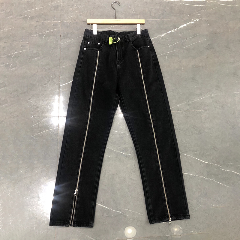 2021 Custom high waist skinny denim jeans men black long zipper slim fitness men's jeans wholesale