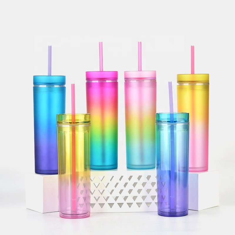 TUMBLERS градиентные красочные акриловые тумбы с крышками 16 унций пластиковые тумбы с двойными стенками с соломинкой многоразовые чашки DIY подарки
