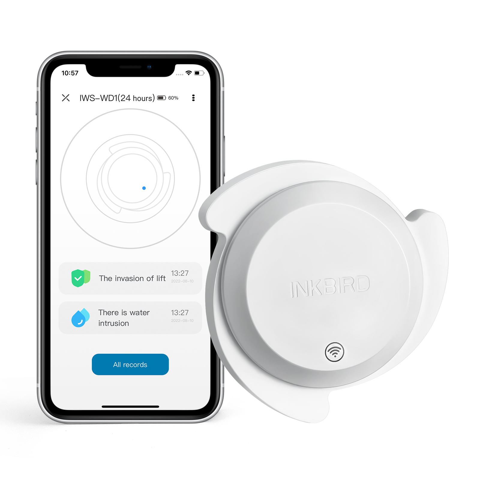 INKBIRD IWS-WD1 Wi-Fi датчик утечки воды интеллектуальный детектор воды прецизионные зонды с ПВХ для ванных комнатах кухни балкона кровли